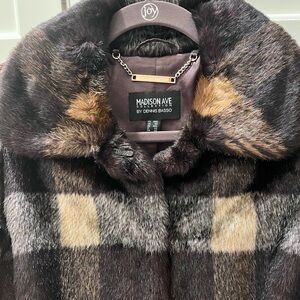 Madison Ave by Dennis Basso Women's Plaid Faux Fur Coat - Black and Brown